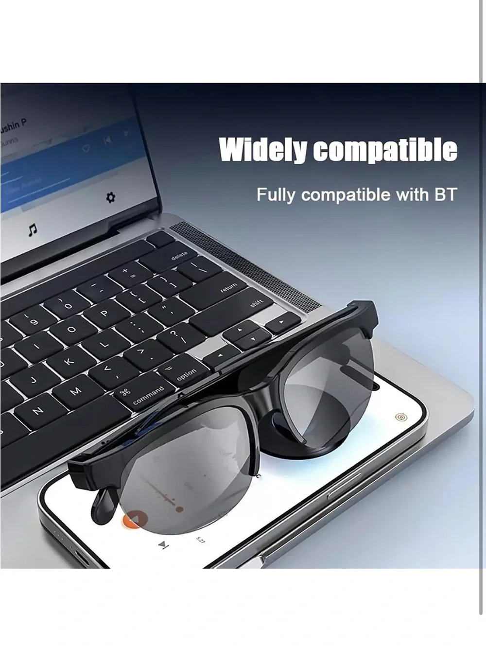 Wireless Smart Sunglasses in Black - Bluetooth Audio & Calls